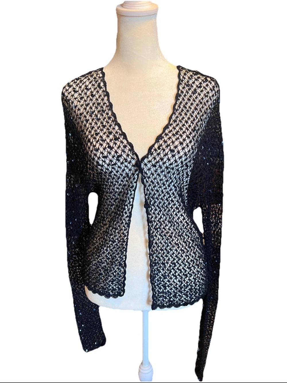 Y2K Fairy Cottagecore Blue Sequin Beaded Knit Cardigan Button Up Women’s XS/S
